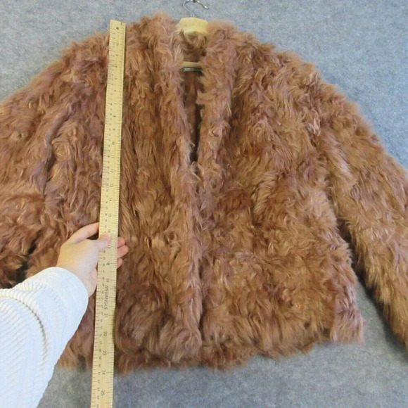 Vince Womens Plush Faux Fur Jacket Blazer S Pink Brown Blazer Coat Oversized 778 - Picture 10 of 14